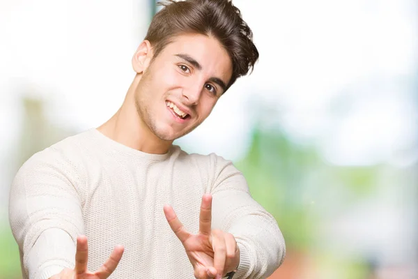 Young Handsome Man Isolated Background Smiling Looking Camera Showing Fingers — Stock Photo, Image
