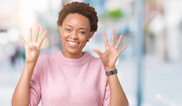 Linda Jovem Afro Americana Sobre Fundo Isolado Mostrando Apontando Para — Fotografia de Stock