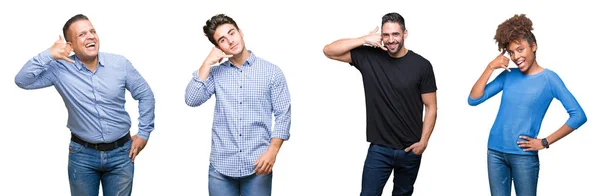 Collage Van Groep Van Jonge Middelbare Leeftijd Mensen Doen Glimlachen — Stockfoto