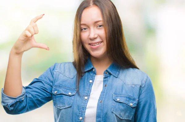 Giovane Donna Caucasica Bella Sfondo Isolato Sorridente Fiducioso Gesticolando Con — Foto Stock