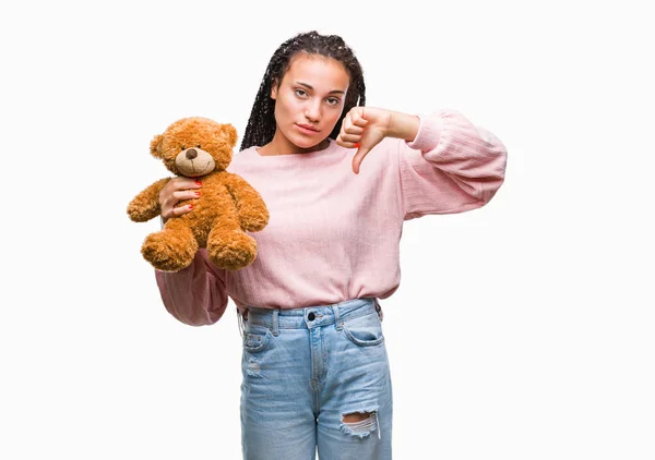 Unga Afrikanska Amerikanska Flickan Hålla Nallebjörn Över Isolerade Bakgrund Med — Stockfoto