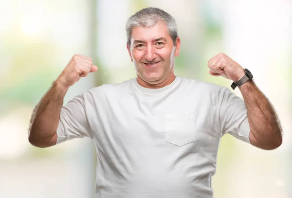 Handsome Senior Man Isolated Background Showing Arms Muscles Smiling Proud — Stock Photo, Image