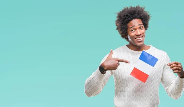 Fransa Bayrağı Afro Amerikalı Adam Izole Arka Parmak Ile Işaret — Stok fotoğraf