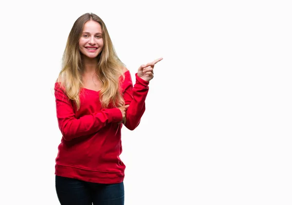 Young Beautiful Blonde Woman Wearing Red Sweater Isolated Background Big — 图库照片