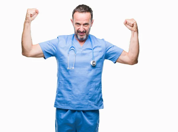 Homem Médico Meia Idade Hoary Sênior Vestindo Uniforme Médico Sobre — Fotografia de Stock