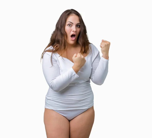 Schöne Size Junge Übergewichtige Frau Weißer Unterwäsche Über Isoliertem Hintergrund — Stockfoto