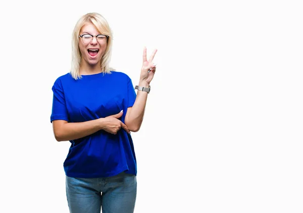 Giovane Bella Donna Bionda Che Indossa Occhiali Sfondo Isolato Sorridente — Foto Stock