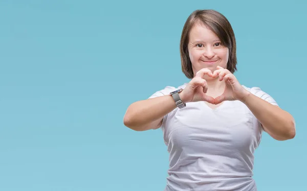 Mulher Adulta Jovem Com Síndrome Sobre Fundo Isolado Sorrindo Amor — Fotografia de Stock