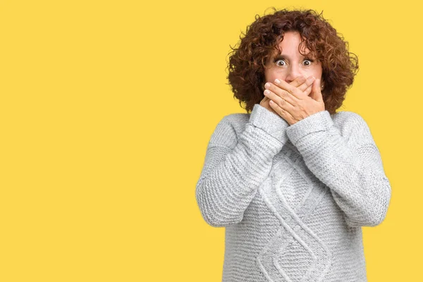 Die Schöne Seniorin Mittleren Alters Die Einen Winterpullover Über Isoliertem — Stockfoto