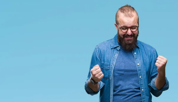 Jeune Homme Hipster Caucasien Portant Des Lunettes Sur Fond Isolé — Photo