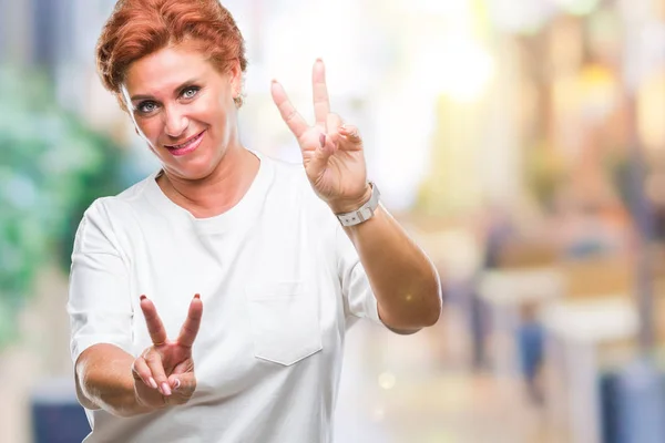 Atrractive Senior Caucasian Redhead Woman Isolated Background Smiling Looking Camera — Stock Photo, Image