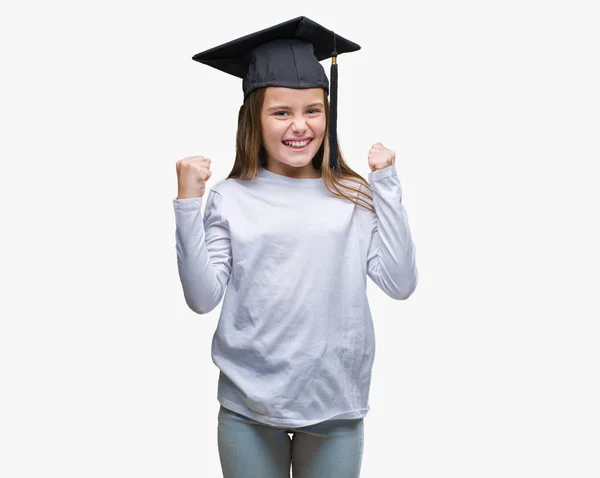 Joven Chica Hermosa Con Gorra Graduado Sobre Fondo Aislado Celebrando —  Fotos de Stock