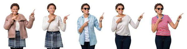 Jovem Afro Americana Com Cabelo Afro Sobre Fundo Isolado Sorrindo — Fotografia de Stock