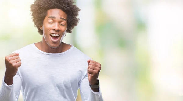 Afro Amerikai Ember Feletti Elszigetelt Háttér Nagyon Boldog Izgatott Ezzel — Stock Fotó