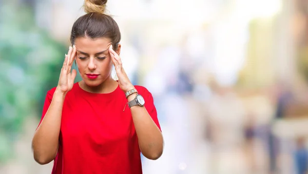 Junge Schöne Frau Über Isolierten Hintergrund Mit Der Hand Auf — Stockfoto