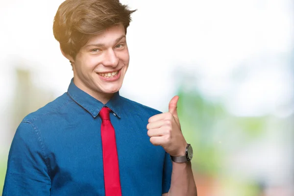 Junger Gutaussehender Geschäftsmann Mit Roter Krawatte Über Isoliertem Hintergrund Der — Stockfoto