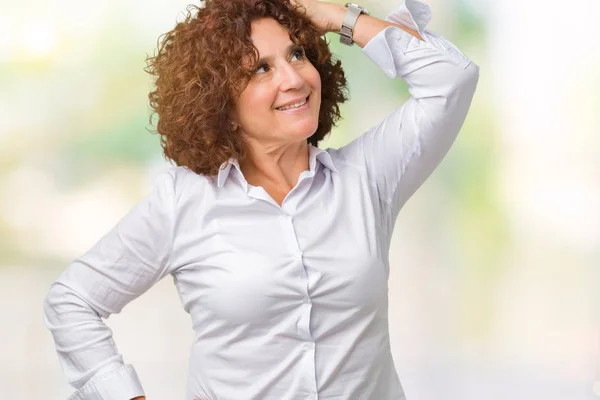 Bella Medio Ager Anziani Cespugli Donna Sfondo Isolato Sorridente Fiducioso — Foto Stock