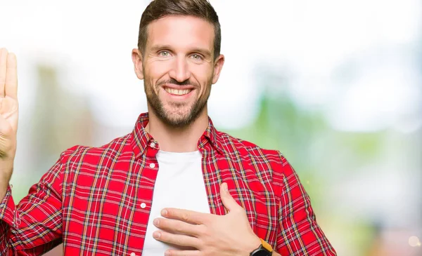 Schöner Mann Lässigem Hemd Der Mit Der Hand Auf Der — Stockfoto