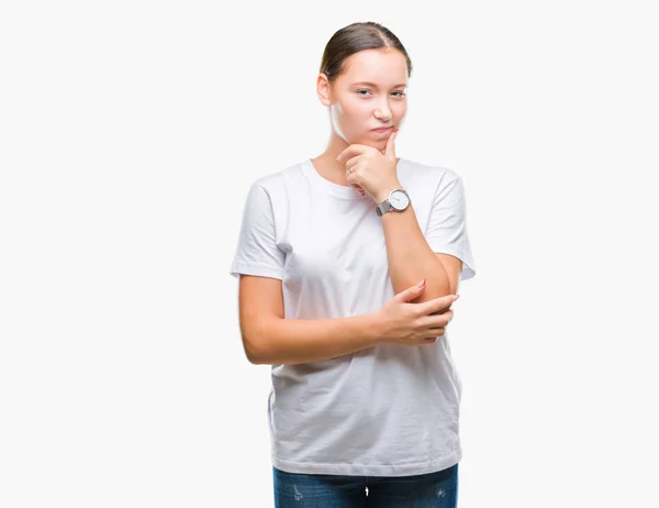 Young Beautiful Caucasian Woman Isolated Background Looking Confident Camera Smile — Stock Photo, Image