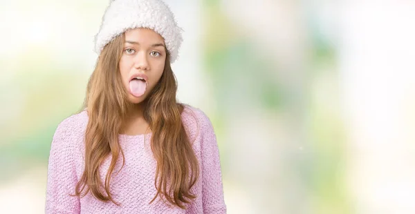 Młoda Piękna Brunetka Kobieta Noszenia Sweter Zima Kapelusz Białym Tle — Zdjęcie stockowe