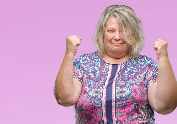 Senior Size Caucasian Woman Isolated Background Celebrating Surprised Amazed Success — Stock Photo, Image