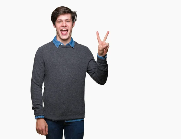 Homem Elegante Bonito Jovem Sobre Fundo Isolado Sorrindo Com Rosto — Fotografia de Stock