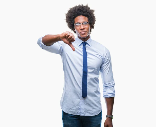 Hombre Negocios Afroamericano Con Gafas Sobre Fondo Aislado Que Infeliz —  Fotos de Stock