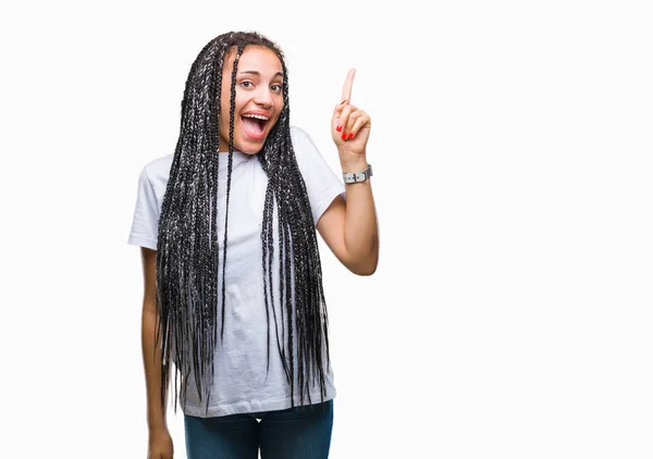 Mladá Pletené Vlasy Americkou Afričanku Izolované Pozadí Ukazující Prst Úspěšným — Stock fotografie