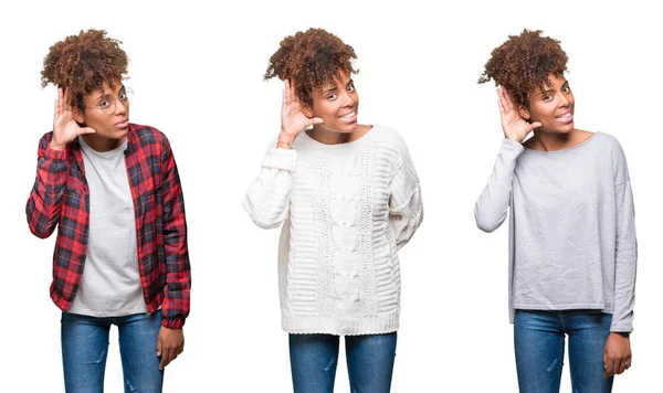 Colagem Jovem Bela Menina Africana Sobre Fundo Isolado Sorrindo Com — Fotografia de Stock