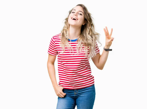 Beautiful Young Blonde Woman Isolated Background Showing Pointing Fingers Number — Stock Photo, Image