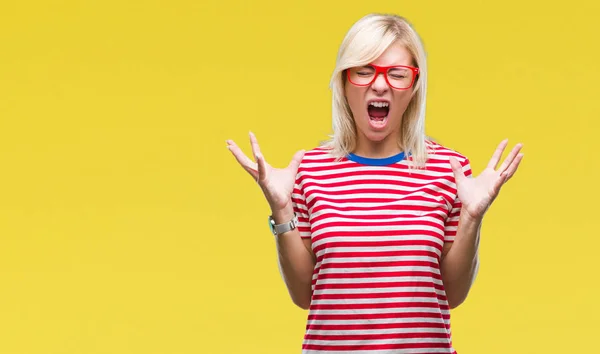 Junge Schöne Blonde Frau Mit Brille Über Isoliertem Hintergrund Feiert — Stockfoto