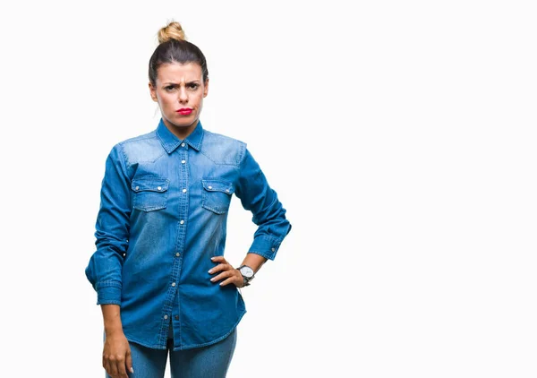 Young Beautiful Woman Isolated Background Skeptic Nervous Frowning Upset Because — Stock Photo, Image