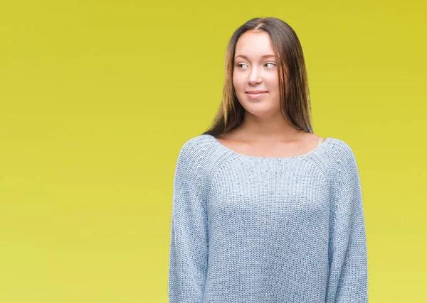 Jovem Bela Mulher Caucasiana Vestindo Camisola Inverno Sobre Fundo Isolado — Fotografia de Stock