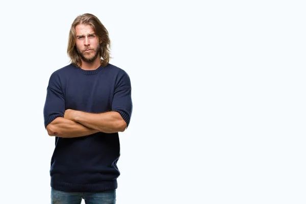 Homem Bonito Jovem Com Cabelos Longos Vestindo Camisola Inverno Sobre — Fotografia de Stock