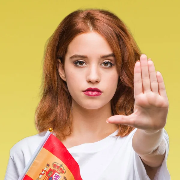 Jonge Mooie Vrouw Houdt Van Vlag Van Spanje Voeren Geïsoleerde — Stockfoto