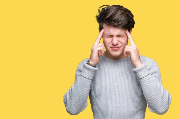 Joven Hombre Guapo Con Suéter Invierno Sobre Fondo Aislado Con — Foto de Stock