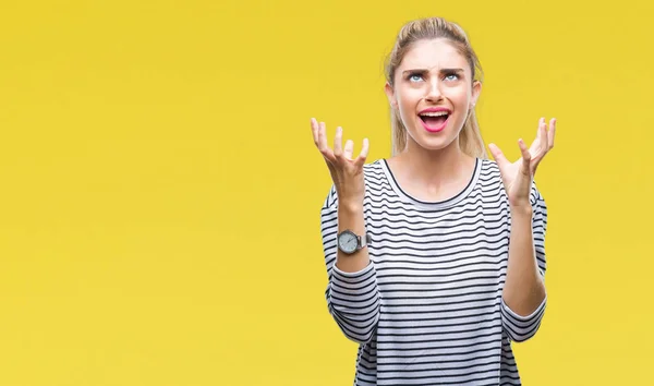 Giovane Bella Donna Bionda Che Indossa Maglione Righe Sfondo Isolato — Foto Stock