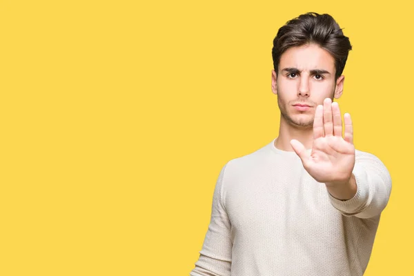 Joven Hombre Guapo Sobre Fondo Aislado Haciendo Dejar Cantar Con — Foto de Stock