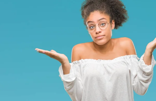 Giovane Donna Afro Americana Che Indossa Occhiali Sfondo Isolato Espressione — Foto Stock