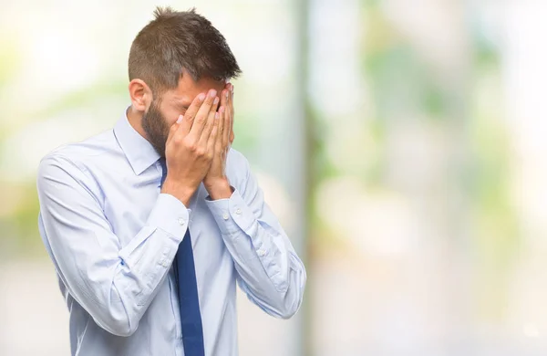 Adult Hispanic Business Man Isolated Background Sad Expression Covering Face — Stock Photo, Image
