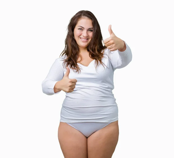 Beautiful Size Young Overwight Woman Wearing White Underwear Isolated Background Stock Picture