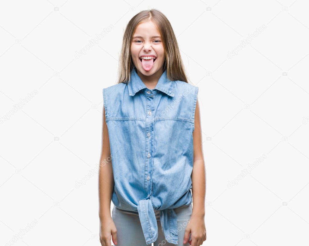 Young beautiful girl over isolated background sticking tongue out happy with funny expression. Emotion concept.