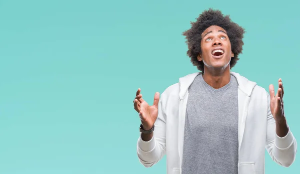 Homem Afro Americano Vestindo Camisola Sobre Fundo Isolado Louco Louco — Fotografia de Stock