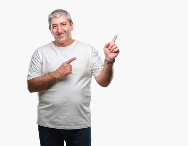 Handsome Senior Man Isolated Background Smiling Looking Camera Pointing Two — Stock Photo, Image