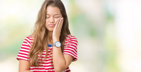 Giovane Bella Donna Bruna Che Indossa Strisce Shirt Sfondo Isolato — Foto Stock