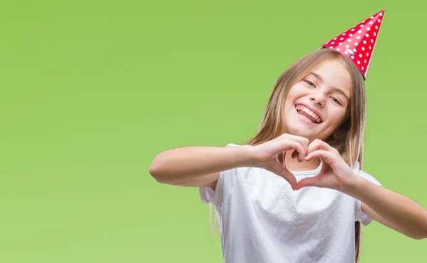 Genç Güzel Kız Aşık Kalp Simgesi Elleriyle Şekil Gösteren Gülümseyen — Stok fotoğraf