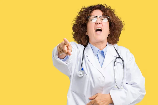 Middle Ager Senior Doctor Woman Isolated Background Laughing You Pointing — Stock Photo, Image