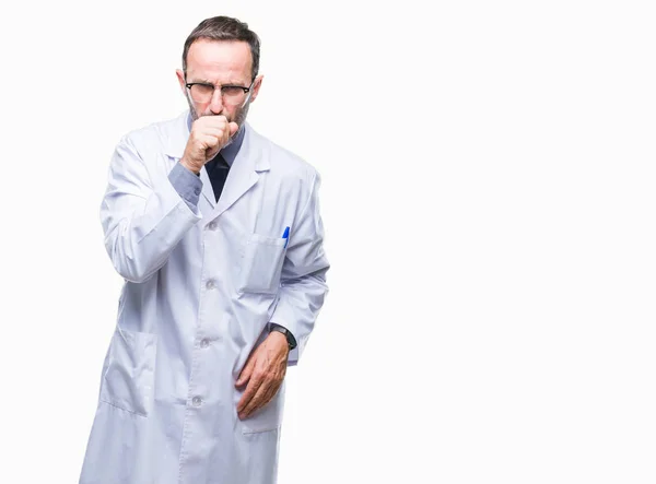 Uomo Anziano Hoary Professionale Mezza Età Che Indossa Cappotto Bianco — Foto Stock