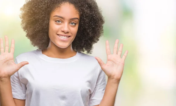 Jonge Afro Amerikaanse Vrouw Geïsoleerde Achtergrond Weergeven Met Vingers Omhoog — Stockfoto