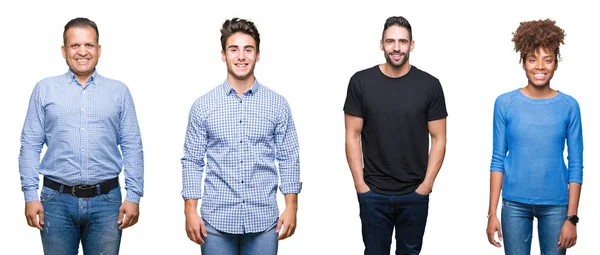 Collage Grupo Jóvenes Personas Mediana Edad Con Una Sonrisa Alegre —  Fotos de Stock